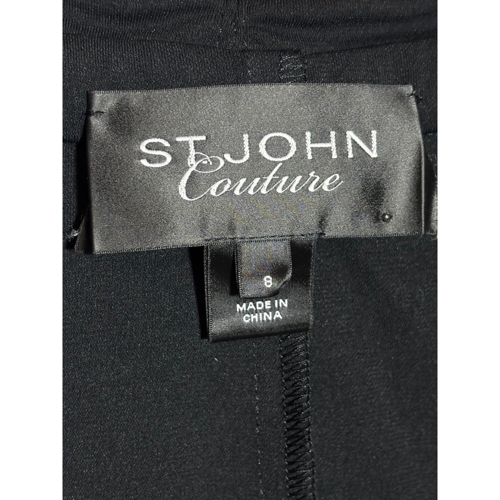 St John Couture Dress Women 8 Black Draped Neck Ruched Long Sleeve Knee Length - Picture 7 of 10